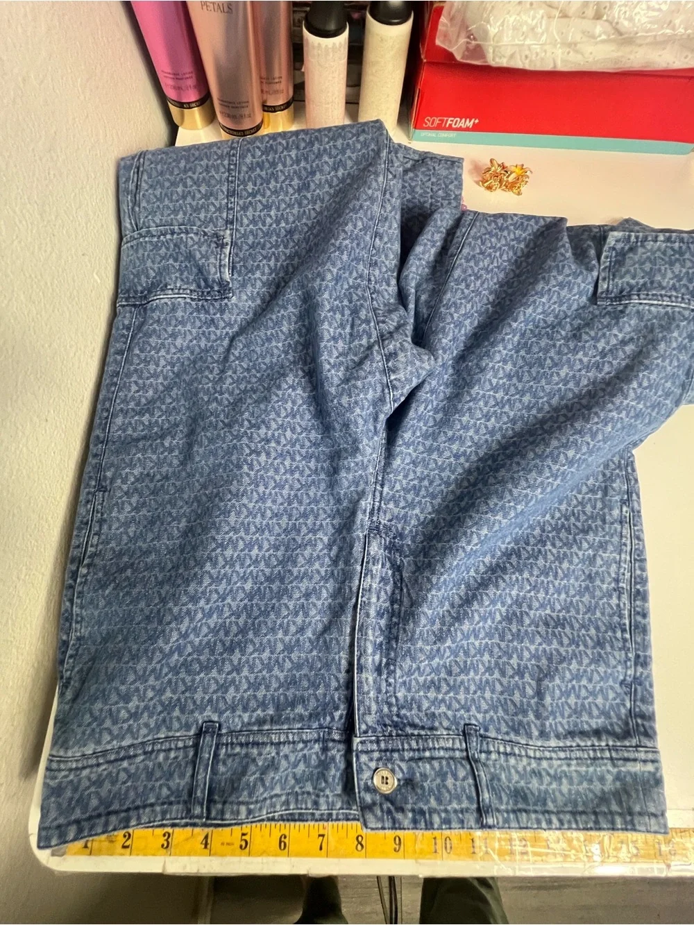 Michael Kors Logo Jacquard Denim Cargo Pants Jeans Dusk Blue Size 4